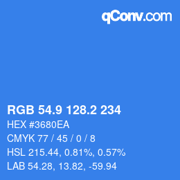 カラーコード: RGB 54.9 128.2 234 | qconv.com