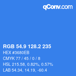 カラーコード: RGB 54.9 128.2 235 | qconv.com