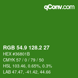 カラーコード: RGB 54.9 128.2 27 | qconv.com