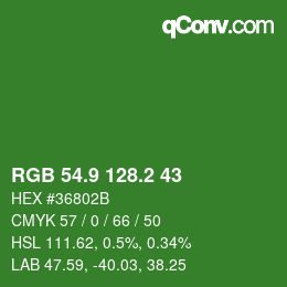 カラーコード: RGB 54.9 128.2 43 | qconv.com
