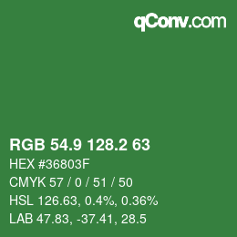 カラーコード: RGB 54.9 128.2 63 | qconv.com