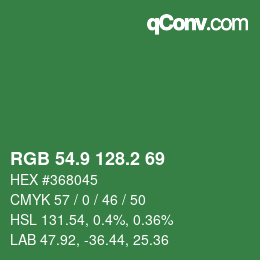 カラーコード: RGB 54.9 128.2 69 | qconv.com