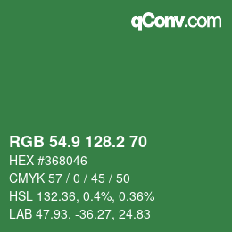 カラーコード: RGB 54.9 128.2 70 | qconv.com