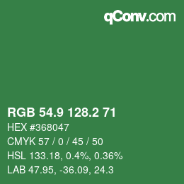 カラーコード: RGB 54.9 128.2 71 | qconv.com