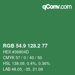 カラーコード: RGB 54.9 128.2 77 | qconv.com