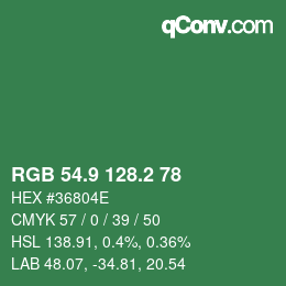 カラーコード: RGB 54.9 128.2 78 | qconv.com