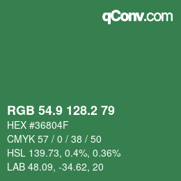 カラーコード: RGB 54.9 128.2 79 | qconv.com