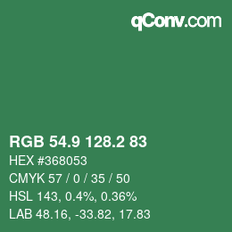 カラーコード: RGB 54.9 128.2 83 | qconv.com
