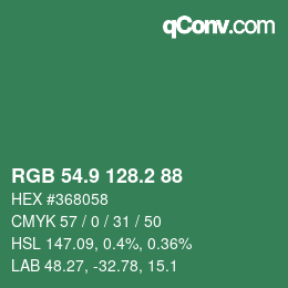 カラーコード: RGB 54.9 128.2 88 | qconv.com