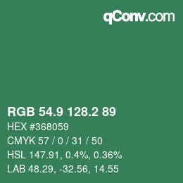 カラーコード: RGB 54.9 128.2 89 | qconv.com