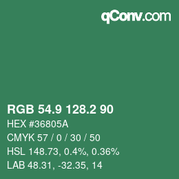 カラーコード: RGB 54.9 128.2 90 | qconv.com