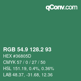 カラーコード: RGB 54.9 128.2 93 | qconv.com