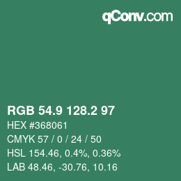 カラーコード: RGB 54.9 128.2 97 | qconv.com