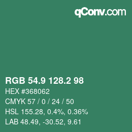 カラーコード: RGB 54.9 128.2 98 | qconv.com
