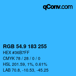 カラーコード: RGB 54.9 183 255 | qconv.com