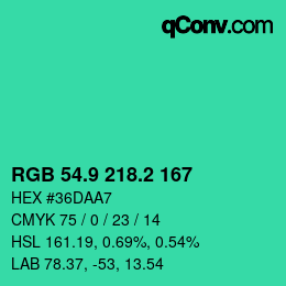 カラーコード: RGB 54.9 218.2 167 | qconv.com