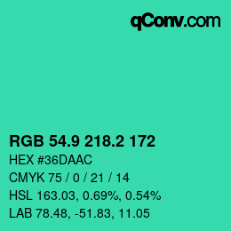 カラーコード: RGB 54.9 218.2 172 | qconv.com