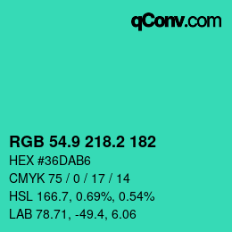カラーコード: RGB 54.9 218.2 182 | qconv.com