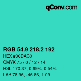 カラーコード: RGB 54.9 218.2 192 | qconv.com