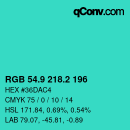 カラーコード: RGB 54.9 218.2 196 | qconv.com
