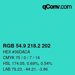 カラーコード: RGB 54.9 218.2 202 | qconv.com