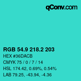 カラーコード: RGB 54.9 218.2 203 | qconv.com