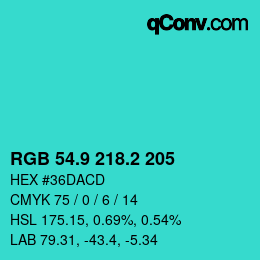 カラーコード: RGB 54.9 218.2 205 | qconv.com