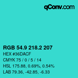 カラーコード: RGB 54.9 218.2 207 | qconv.com