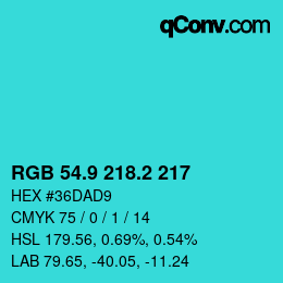 Color code: RGB 54.9 218.2 217 | qconv.com