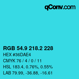 カラーコード: RGB 54.9 218.2 228 | qconv.com