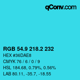 カラーコード: RGB 54.9 218.2 232 | qconv.com