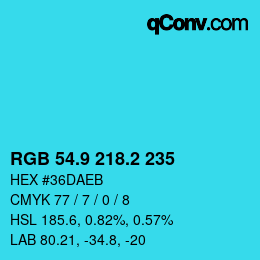 カラーコード: RGB 54.9 218.2 235 | qconv.com