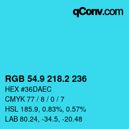 カラーコード: RGB 54.9 218.2 236 | qconv.com