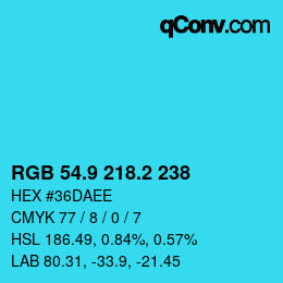 カラーコード: RGB 54.9 218.2 238 | qconv.com