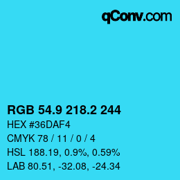 カラーコード: RGB 54.9 218.2 244 | qconv.com