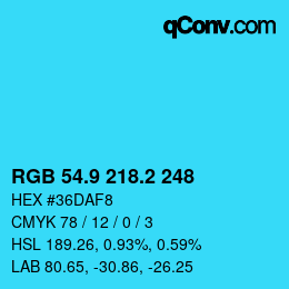 カラーコード: RGB 54.9 218.2 248 | qconv.com