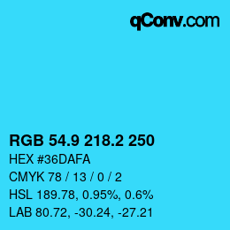 カラーコード: RGB 54.9 218.2 250 | qconv.com