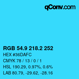 カラーコード: RGB 54.9 218.2 252 | qconv.com