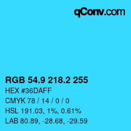 カラーコード: RGB 54.9 218.2 255 | qconv.com