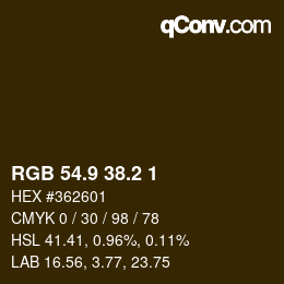 Color code: RGB 54.9 38.2 1 | qconv.com