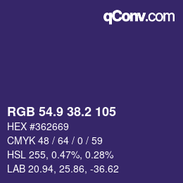 カラーコード: RGB 54.9 38.2 105 | qconv.com