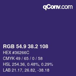 カラーコード: RGB 54.9 38.2 108 | qconv.com