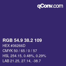 カラーコード: RGB 54.9 38.2 109 | qconv.com
