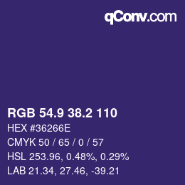 カラーコード: RGB 54.9 38.2 110 | qconv.com