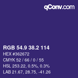 カラーコード: RGB 54.9 38.2 114 | qconv.com
