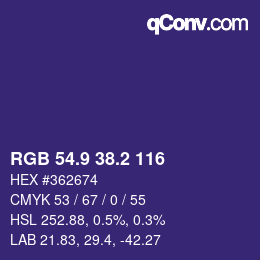 カラーコード: RGB 54.9 38.2 116 | qconv.com