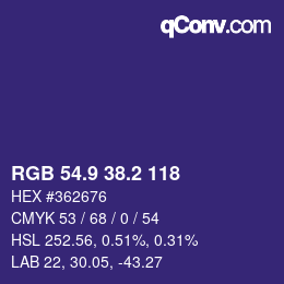 カラーコード: RGB 54.9 38.2 118 | qconv.com