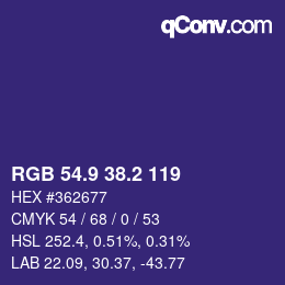 カラーコード: RGB 54.9 38.2 119 | qconv.com