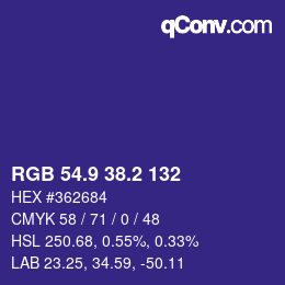 カラーコード: RGB 54.9 38.2 132 | qconv.com