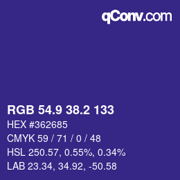 カラーコード: RGB 54.9 38.2 133 | qconv.com